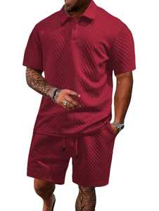 Conjunto de Camisa Polo Negra Acolchada y Pantalones Cortos para Hombre, Atuendo Casual de Dos Piezas para Verano, Transpirable y Ligero - Product Image 6