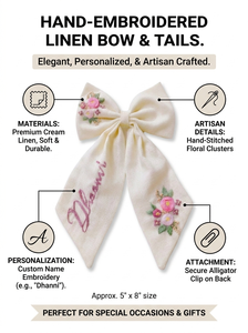 Barrette à cheveux en tissu brodé, design floral, ruban en coton et lin, accessoires de cheveux pour filles, mode - Product Image 6