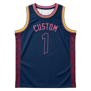 เสื้อบาสเก็ตบอลเด็กแบบสั่งทำ สีกรมท่าชมพู ลายเรขาคณิต พิมพ์ลายแบบ Sublimation เสื้อกล้าม Unisex ระบายอากาศได้ดี เป็นมิตรกับสิ่งแวดล้อม ป้องกันรังสียูวี - Product Image 1