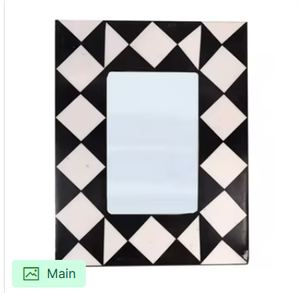Cadre photo de luxe artisanal noir et blanc avec incrustation d'os Harlequin, élégant, moderne et géométrique, pour photos de grande taille - Product Image 6