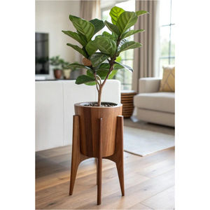 Pot de fleurs moderne en bois d'acacia naturel avec support, élégant et haut, pour décoration intérieure, prix le plus bas - Product Image 1