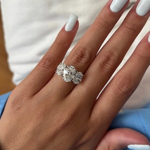 Luxury 5 Carat Oval E VVS2 IGI Certified Lab Grown Diamond Three <b>Stone</b> Engagement <b>Ring</b> 14K <b>Two</b> Tone Gold - Product Image 4