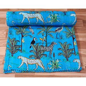 Couverture Kantha indienne faite à la main, vintage, écologique, réversible, brodée, double taille, 100% coton, pour usage domestique - Product Image 5