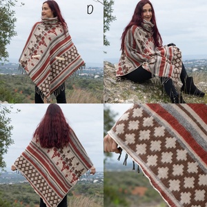 Boho Acrylic Wool <b>Poncho</b> Tribal Festival Shawl Handmade Ethnic Cloak Warm Hooded Wrap Stylish Winter Layer for Women and Men - Product Image 2