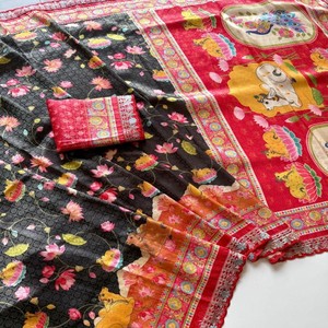 Tela de Seda Dola Suave con Tejido Zari Puro de VASTRA COTTAGE, con Estampado Jacquard Digital Pichwai Kalamkari en Toda la Superficie - Product Image 4