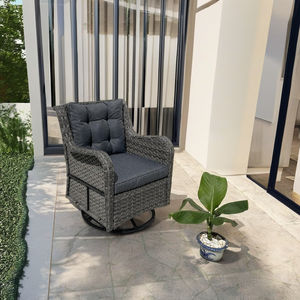 CR00069 Modern Gray Steel PE Rattan Swivel Chairs Full Color Printed <b>Cushions</b> Outdoor Dining Home Office Living Room Kitchen - Product Image 1