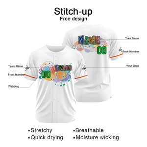Colorful Music Notes <b>Baseball</b> Jersey Unisex Short Sleeve Button Front Digital Print Polyester Sportwear Adult All Seasons - Product Image 4