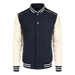 Veste classique pour homme, style varsity, hiver, chaude, respirante, manches en cuir, veste bomber, col rabattu, coupe classique, vêtement décontracté - Product Image 1