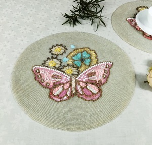 Handmade Beaded Round Table Placemat Beaded Christmas Bows Placemat Charger Patriotic Americana Round Beaded Placemat Centerpie - Product Image 3