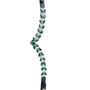 Diadema de Lujo para Caballo con Pedrería Verde Esmeralda, Accesorio Ecuestre de Cuero Negro con Cristales para Exhibición, Doma y Decoración de Equipos de Montar - Product Image 2