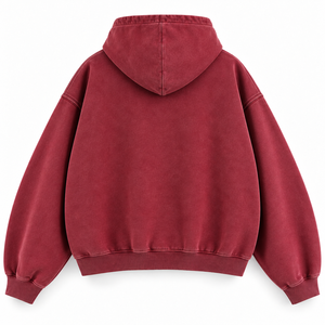 Custom Burgundy Washed <b>Zip</b> Up <b>Hoodie</b> Oversized Graphic Hooded Sweatshirt with Split <b>Pocket</b> OEM Private Label Streetwear - Product Image 5