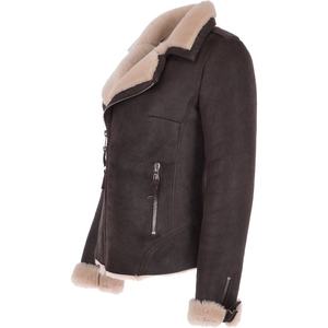 Latest Luxury <b>Women's</b> Shearling <b>Leather</b> <b>Jacket</b> <b>Brown</b> Motorcycle Racing Waterproof Breathable Anti-UV Summer Winter Customizable - Product Image 2