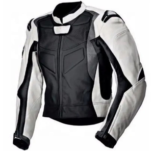 Blouson de moto en cuir noir et blanc pour homme, manches longues, coupe-vent, toutes saisons, vêtements de course - Product Image 4