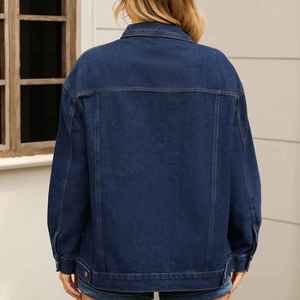 Vêtements d'extérieur pour femmes style streetwear, veste en jean pour femmes, veste en jean bleu délavé à boutons, veste en jean oversize pour femmes - Product Image 3