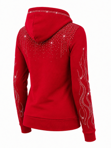 Sudadera con Capucha para Mujer con Gráficos de Diamantes de Imitación, Suave y Ligera, Estilo Casual Moderno, con Bolsillo Canguro - Product Image 4