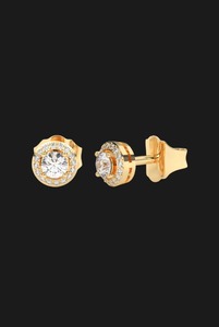 Pendientes de Plata de Ley con Zirconia Redonda y Halo, Diseño Chapado en Oro, Elegantes, Modernos, de Lujo, Inspirados en el Hip Hop - Product Image 1