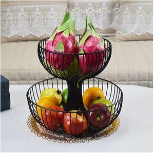Cesta de Frutas de Alambre de Dos Niveles, Redonda, con Base, Diseño Moderno, Contenedor de Alimentos Resistente para Sala de Estar - Product Image 1