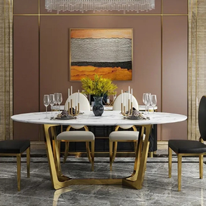 Mesas de Comedor Ovaladas Modernas de Nuevo Diseño con Tapa de Mármol, Mesa de Comedor de Lujo para 6 Personas, Mesa de Comedor de Metal - Product Image 2
