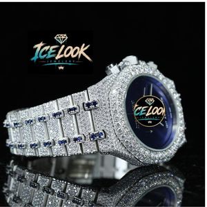 นาฬิกาโครโนกราฟ Ice Look หรูหรา หน้าปัดสีน้ำเงิน สายสแตนเลสขนาด 20 มม. ขอบตัวเรือนประดับเพชร ขนาด 40 มม. ระบบกลไก สำหรับทั้งชายและหญิง - Product Image 2