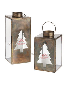 Farol de metal con acabado en esmalte verde, decoración navideña, farol de metal para el hogar y el jardín, arreglos con velas. - Product Image 2