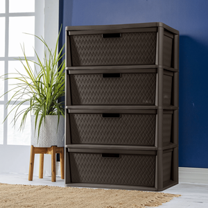 Tour de rangement en plastique à 4 tiroirs avec bacs décoratifs amovibles, montage facile sans outils, marron - Product Image 6