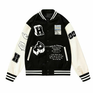 Chaqueta universitaria para hombre al por mayor 2024 logotipo personalizado puños acanalados escote dobladillo bolsillo lateral uniforme de béisbol mangas de cuero - Product Image 1