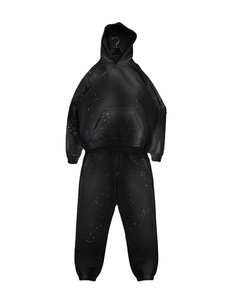 Ensemble de survêtement vintage en molleton de coton pour homme, sweat à capuche et pantalon, couleur unie, respirant, coupe ample, poches latérales, chaud pour l'hiver - Product Image 4