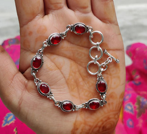 Natural <b>Red</b> Garnet 925 Sterling Silver Adjustable <b>Bracelet</b> Natural Gemstone Jewelry Elegant Birthstone <b>Bracelet</b> - Product Image 3