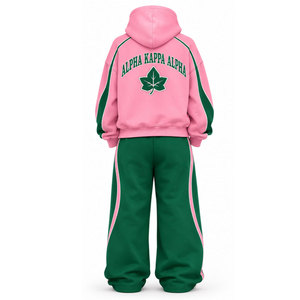 Ensemble de survêtement rose Alpha Kapa Alpha pour homme, manches longues, fermeture éclair sur le devant, motif lettres, coupe décontractée, vêtements d'hiver, streetwear 2 en 1 - Product Image 6