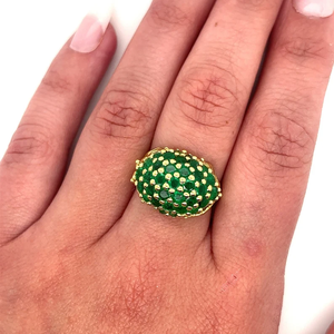 <b>Emerald</b> Ball Cocktail <b>Ring</b> 18K Gold Plated Lab Created Vintage Pave Setting Women's April Birthstone Daily Wear - Product Image 4