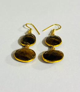 Boucles d'oreilles en pierre naturelle œil de tigre, plaquées or, style clou, bijoux de luxe indiens pour femmes, mariage et fête - Product Image 3