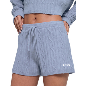 Custom <b>Cable</b> Knit Winter Bliss Hoodie & Shorts Set Women Winter Loungewear OEM Knitwear Set Private Label Supplier - Product Image 5