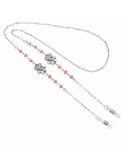 Collana con perline acriliche rosa rotonde a forma di zampe di cane color argento |   2028 - Product Image 1