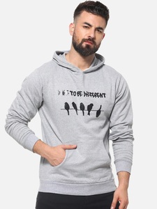 Sudadera con Capucha Gris para Hombre, con Estampado de Aves, Bolsillo, Corte Ajustado, Informal, de Algodón, para Otoño - Product Image 2