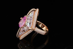 Bague en Moissanite Or Rose, Coupe Marquise, Pierre Précieuse Poire, Sertie à Griffes, Bijou de Mariage et de Fête - Product Image 3