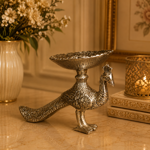 Support de bougie en métal vintage fait main en forme de paon, bol décoratif Urli, centre de table pour la décoration de la maison et du salon - Product Image 2