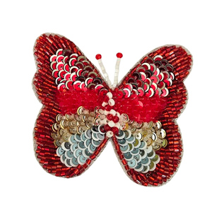 Apliques Hechos a Mano en India con Lentejuelas y Cuentas para Accesorios de Ropa de Mujer - Mariposa sobre Red al Precio Más Bajo - Product Image 1