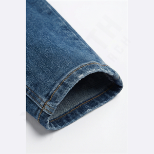 Jeans coupe droite personnalisés pour hommes 2026, denim délavé bleu moyen, pantalon en denim, prix de gros, coupe classique, 5 poches, pour hommes - Product Image 6