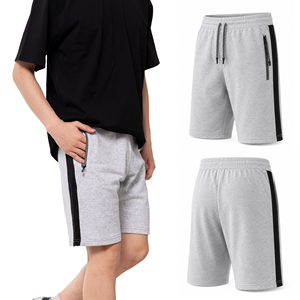 <b>Men's</b> Gray Sweat Shorts With Black Side Stripes Zippered Pocket Elastic Waistband Casual Wear - Product Image 1