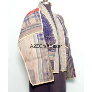 Chaqueta de Cuello Alto con Botones, Tejida a Mano, Reversible, Ecológica, Transpirable, de Secado Rápido, de Algodón, Estilo Vintage Kantha, para Mujer, Primavera Verano - Product Image 4
