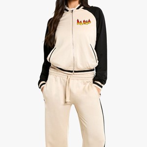 Women Color Blocking <b>Tracksuit</b> Full Sleeve Zipper Closure Drawstring Pants Breathable Casual Loose Fit Autumn Sporty Style - Product Image 2