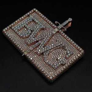 Custom VVS Moissanite Diamonds Iced <b>Solid</b> S925 Sterling Silver Rose <b>Gold</b> Plated Hiphop Charm <b>Pendants</b> Layered Logo Trendy Men - Product Image 3