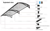 Auvent/canopée extérieur en polycarbonate pour balcons, patios et jardins, avec une grande gouttière de drainage et une protection UV.