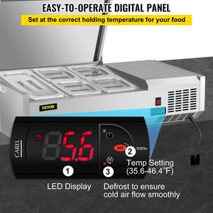 Attrezzatura di Refrigerazione per Cucine Commerciali, Stazione di Preparazione Condimenti da 40 Pollici, Tavolo per Sandwich/Insalate da 7,8 Qt, 1 Vasca 1 1/3, 4 Vasche 1/6, 150W - Product Image 4