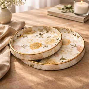 Art Deco Floral Wooden MDF Decorative Serving Tray Platter Glossy Polished Multi-Functional Beverage Storage for <b>Desk</b>/Table - Product Image 2
