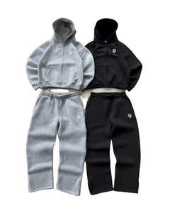 Ensemble survêtement homme personnalisé en molleton brossé 400 g/m² de haute qualité – Pantalon de jogging et sweat à capuche deux pièces - Product Image 1