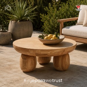 Mid-Century <b>Round</b> Solid Teak Coffee <b>Table</b> Handmade Jepara Wood Organic Living Room Furniture Natural Accent <b>Table</b> for Cozy - Product Image 1
