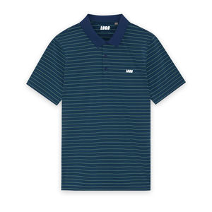Polo de golf de marca privada con rayas azul aguamarina, de alto rendimiento, transpirable, elástico, de corte regular, informal, personalizado, tejido. - Product Image 4