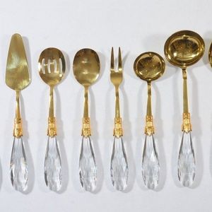 7 Pcs Luxury Cutlery Set With Crystal <b>Acrylic</b> Handles Easy Grip Dishwasher Safe Flatware Sets For Wedding Event Supplies Use - Product Image 1