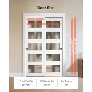 Kit Ferramenta per Porta Scorrevole a Soffietto da 48 Pollici con Doppio Vetro Satinato da 25 Pollici a 5 Vetri e Guida a Pavimento Solida per Porte Scorrevoli da 80 Pollici - Product Image 2